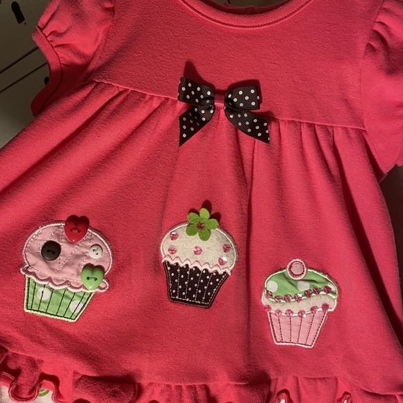 Rare Editions cupcake ruffle bottom ribbon bow pink shortsleeve shirt size 12M​ - Picture 2 of 7